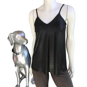 Deborah Viereck Black Metallic Adjustable Strap V-Neck Sleeveless Tank Size XS